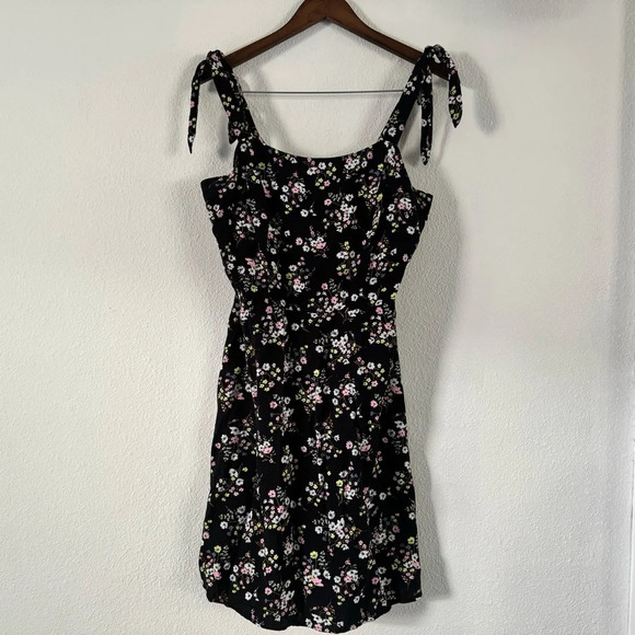 Smocked Tie Shoulder Dainty Ditsy Floral Midi Dress Large Cottagecore Picnic - Picture 10 of 10